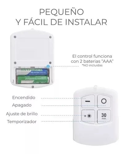 Lampara Luz Led 3 Pzs + Control Remoto Inalambrica Adherible