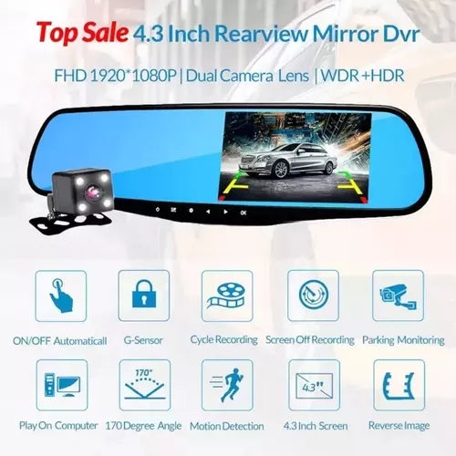 ESPEJO RETROVISOR DOBLE CAMARA HD 🚗📷 GRABA EN HD