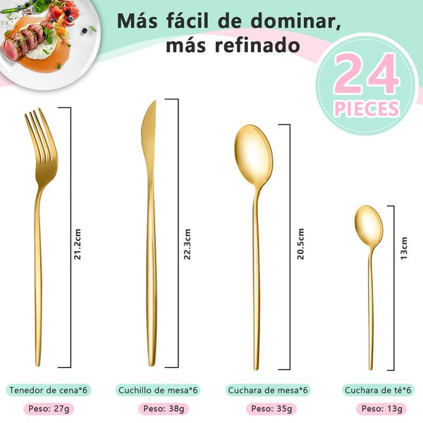 Elegante Juego de Cubiertos Dorados