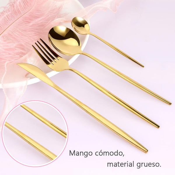 Elegante Juego de Cubiertos Dorados