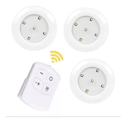 Lampara Luz Led 3 Pzs + Control Remoto Inalambrica Adherible