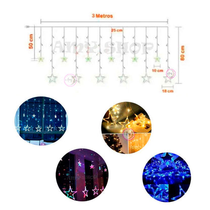 ⭐CORTINA DE ESTRELLAS: LUZ LED 3 METROS⭐